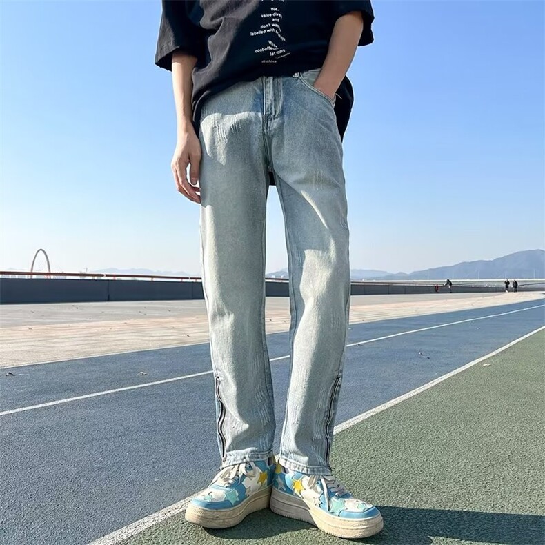 开叉高街vibe牛仔裤子男夏季美式微喇痞帅休闲直筒长裤RK811-P48,男装牛仔裤,星座412-3