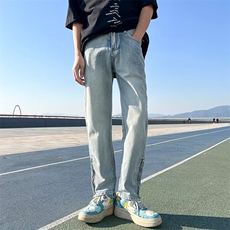 开叉高街vibe牛仔裤子男夏季美式微喇痞帅休闲直筒长裤RK811-P48，男装牛仔裤，星座412-3