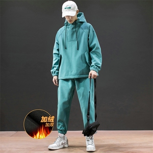潮牌休闲运动套装男加绒运动服两件套宽松DS596T