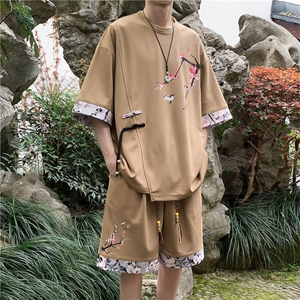 新中式风两件套夏季新中式禅意短袖t恤男套装 A436-D220-P52图片