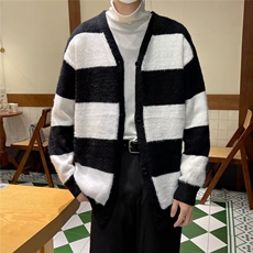 秋冬季软糯厚实毛衣男开衫日系宽松条纹毛衫针织衫外套MZ368-P59，男装针织衫/毛衣，星座412