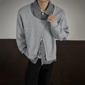 不规则老钱风拼接假两件格子卫衣男polo衫外套-A2195P58控98图片