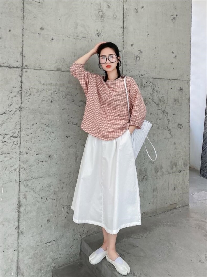 丽风尚新款发财格子棉麻上衣，女装，丽风尚