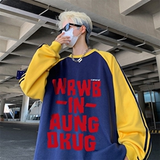 藏青拼黄袖