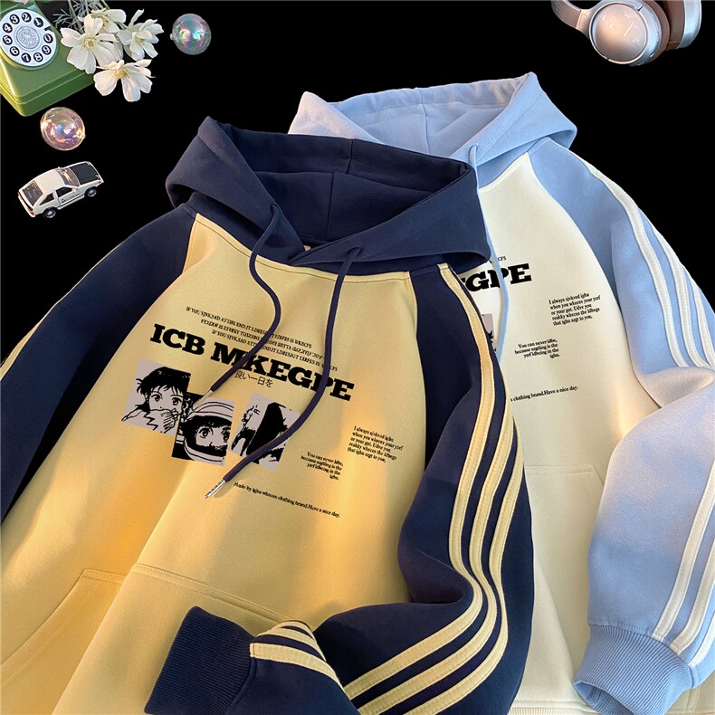 高品质！全棉重磅400克三条杠撞色印花连帽卫衣RH1212p63控98,男装卫衣,星座610B-1
