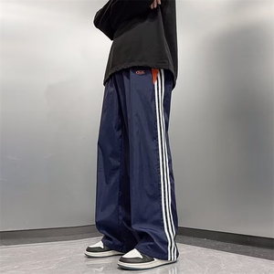 美式复古街头三杆条纹男女宽松直筒速干休闲长裤阔腿裤薄款 K7141图片