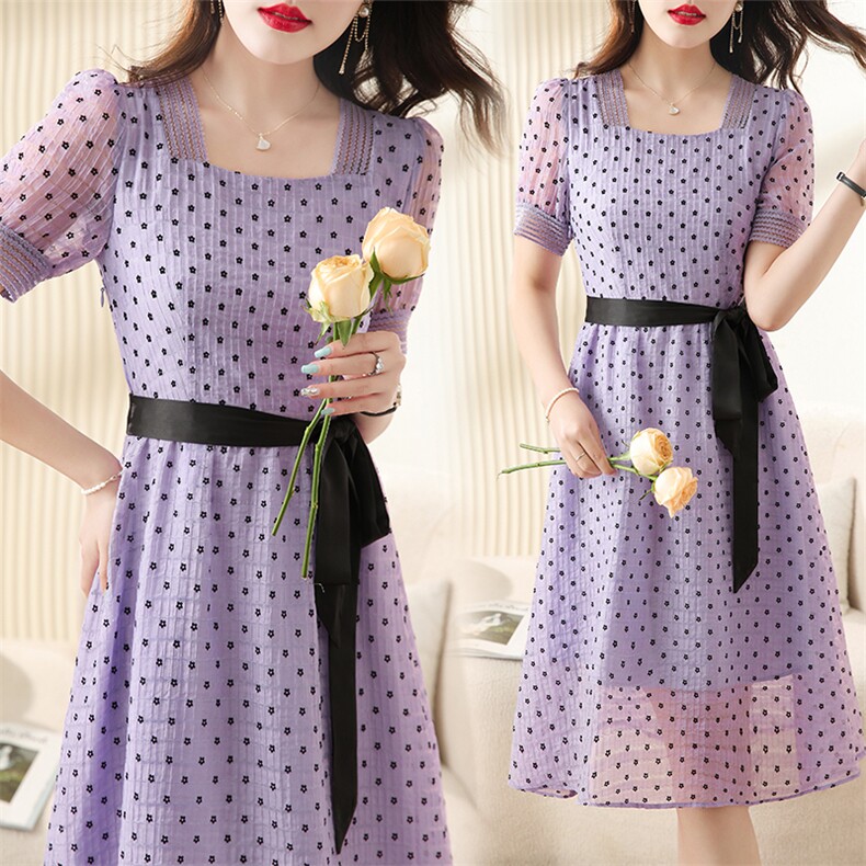 新款夏季女装连衣裙时尚显瘦波点设计优雅大方,女装连衣裙,笃写