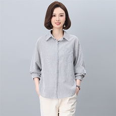 纯棉条纹衬衫女长袖2025年春季新款衬衣减龄洋气小衫中年妈妈上衣，女装衬衫，忆绮罗