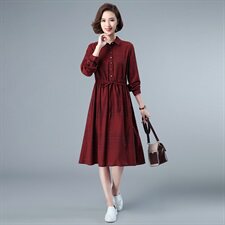 连衣裙单件中长款简约长袖系带，女装连衣裙，玛其路