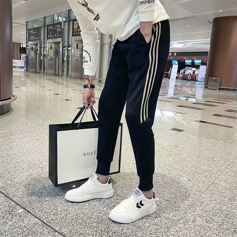 休闲九分裤子男夏季薄款网红潮牌潮流时尚百搭条纹小脚运动裤,女装休闲裤,星座506A