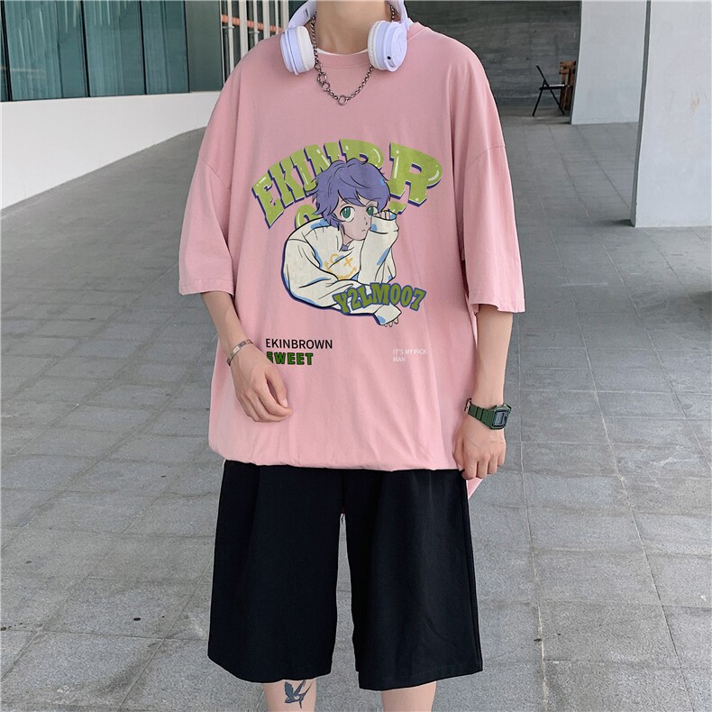 图案已注册港风休闲二次元卡通情侣大码短袖T恤男DT758P25控38,男装T恤,星座227-7