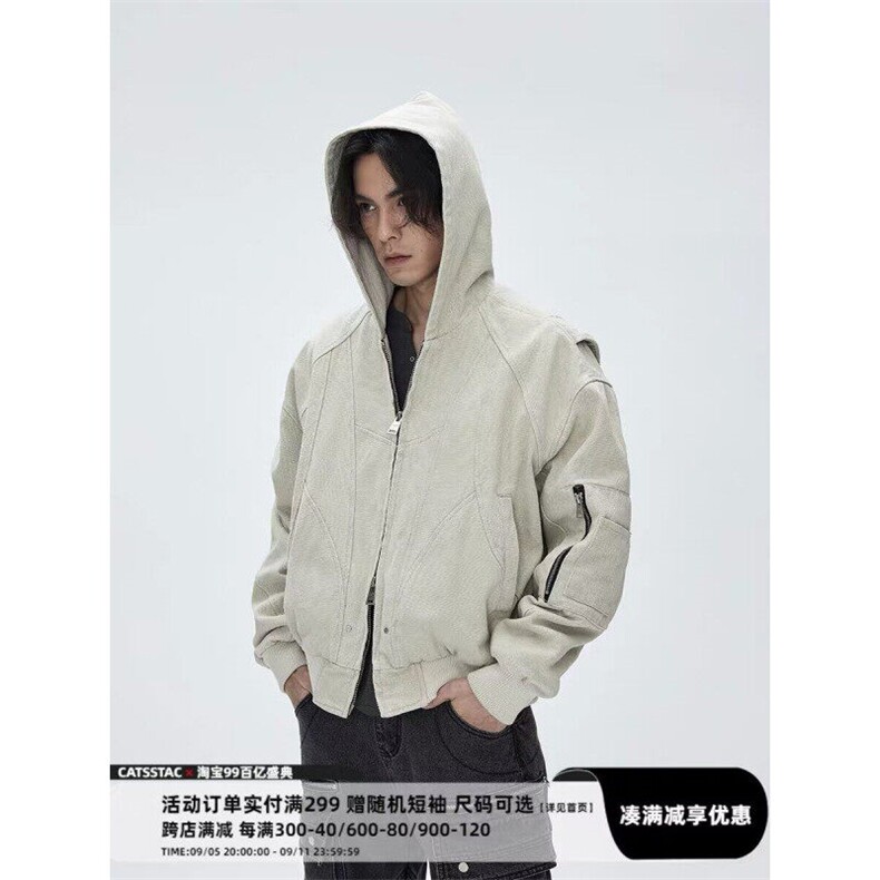 网络图现货复古解构连帽工装外套男街头座山雕水洗夹克RT149-P90图片