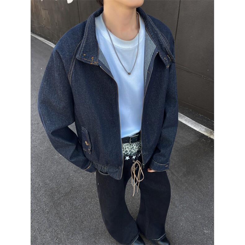 得物品质秋款男立领牛仔夹克衫明线宽松外套JAK097P85,男装夹克,星座1013-1