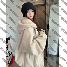 抖音冬季座山雕连帽兔毛加厚棉衣PU荔枝纹皮上衣MY1691特批90，男装棉衣，星座910