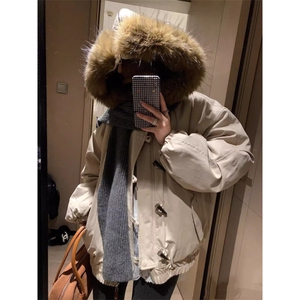 【升级款】牛角扣大毛领连帽棉服外套韩系工装派克服Y917P108网图图片