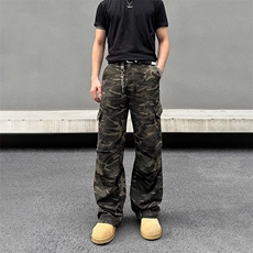 美式街头复古多口袋迷彩工装裤男设计感褶皱直筒裤子DA360-P50，男装工装外套，星座208-5