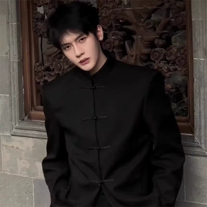 新中式立领西服外套男潮秋休闲高级感黑色中山西装上衣XJK19图片