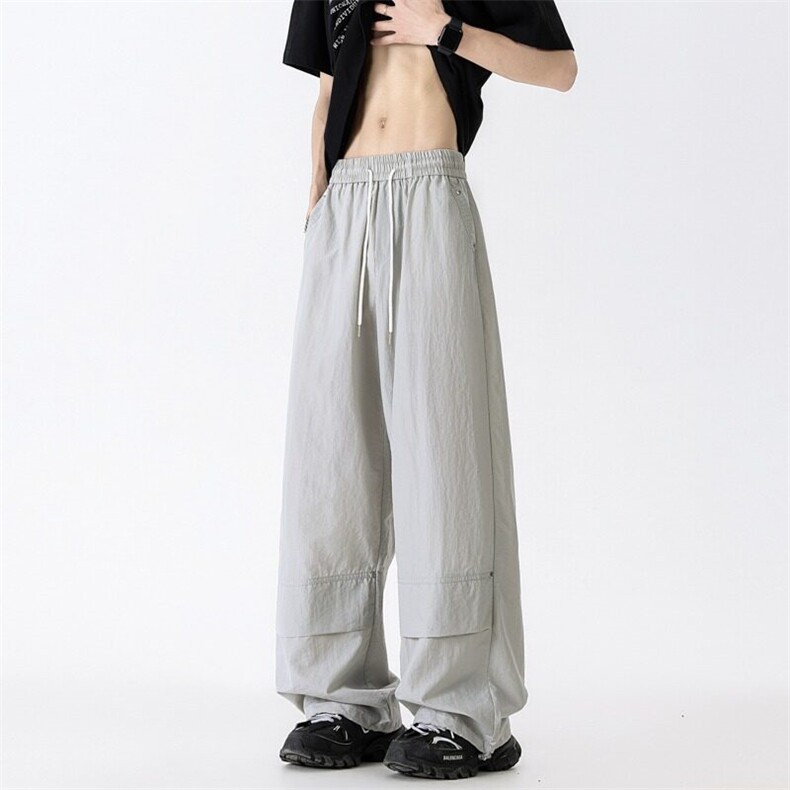 藏青色抽绳束脚伞兵工装裤女夏季速干设计感直筒裤美式百搭阔腿裤，男装工装外套，星座601-1