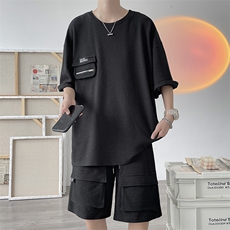 703-TZ273-P75华夫格休闲立体口袋套装M-5XL，男装休闲套装，星座703