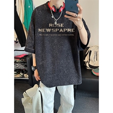 xz605-dsx128-特批30控492026春季新款玫瑰报纸印花水洗短袖T恤，男装T恤，星座605(原A050)