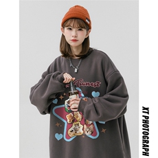 中性风新款秋季时尚百搭宽松卡通印花情侣套头卫衣W1032P30控48，男装卫衣，A247A