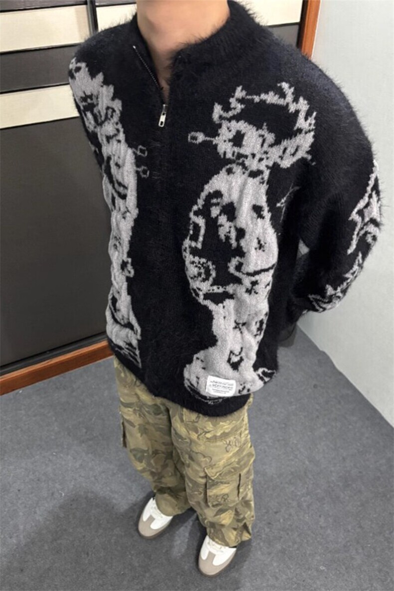 【有货】氛围感个性抽象提花开衫毛衣针织外套MY114特P67,男装针织衫/毛衣,星座908-1