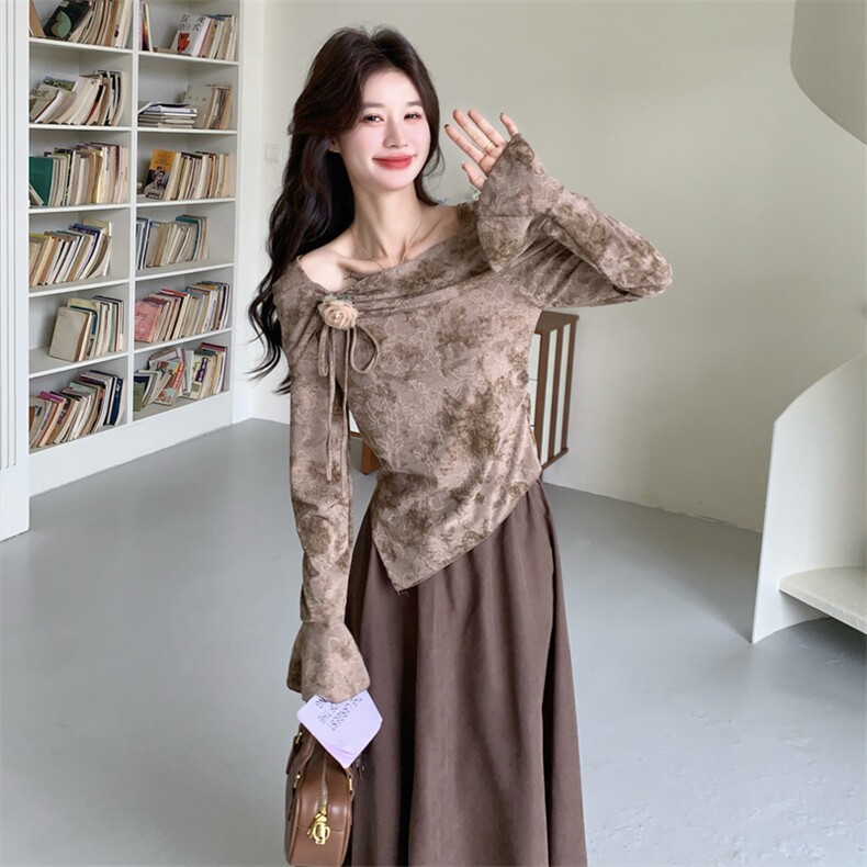 新品露肩修身上衣+不规则半身裙套装2C158-6045-P165-K268,女装套装/套裙,2C158