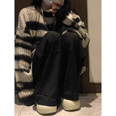 MM108-P68美式慵懒风条纹毛衣女秋冬季小众宽松oversize圆领针织，男装针织衫/毛衣，星座617A-2