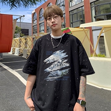 可48小时发货支持抖音得物来样二开美式满天星亮片短袖T恤MTX723，男装T恤，电商A486-1