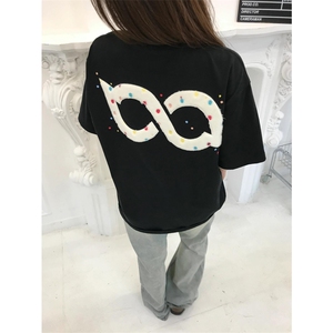 网图有货 夏季260g情侣彩色波点字母刺绣短袖宽松T恤男女A593-P40图片