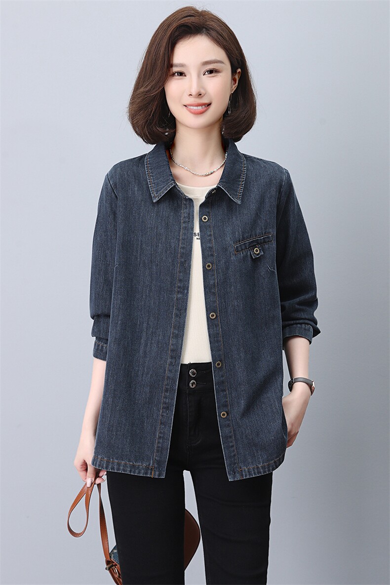 时尚百搭牛仔衬衫女长袖宽松显瘦外套春秋季新款韩版学生上衣,女装衬衫,韩派