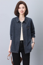 时尚百搭牛仔衬衫女长袖宽松显瘦外套春秋季新款韩版学生上衣，女装衬衫，韩派