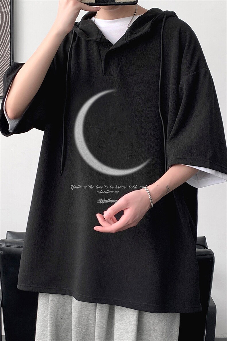 LD54349-P45NASA连帽短袖t恤男大码胖子带帽五分袖中袖,男装T恤,电商A040