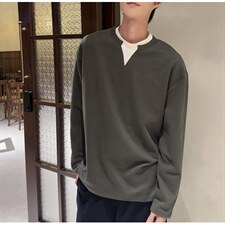 网图现货假两件T恤百搭宽松拼色V领圆领免烫情侣百搭纯棉CT88/P40，男装T恤，电商B318