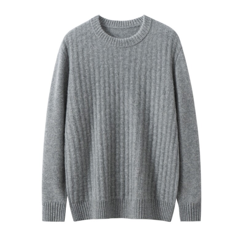 2025年秋季时尚百搭通勤简约休闲竖条圆领羊绒衫，男装羊绒套衫，朝思纯山羊绒