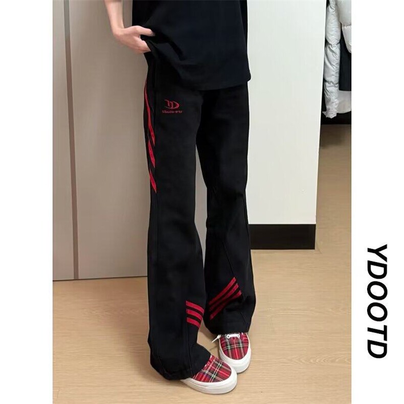 美式高街三条纹牛仔裤男夏vibe裤子条纹拼接直筒微喇裤K6474-P43,男装牛仔裤,星座412-3
