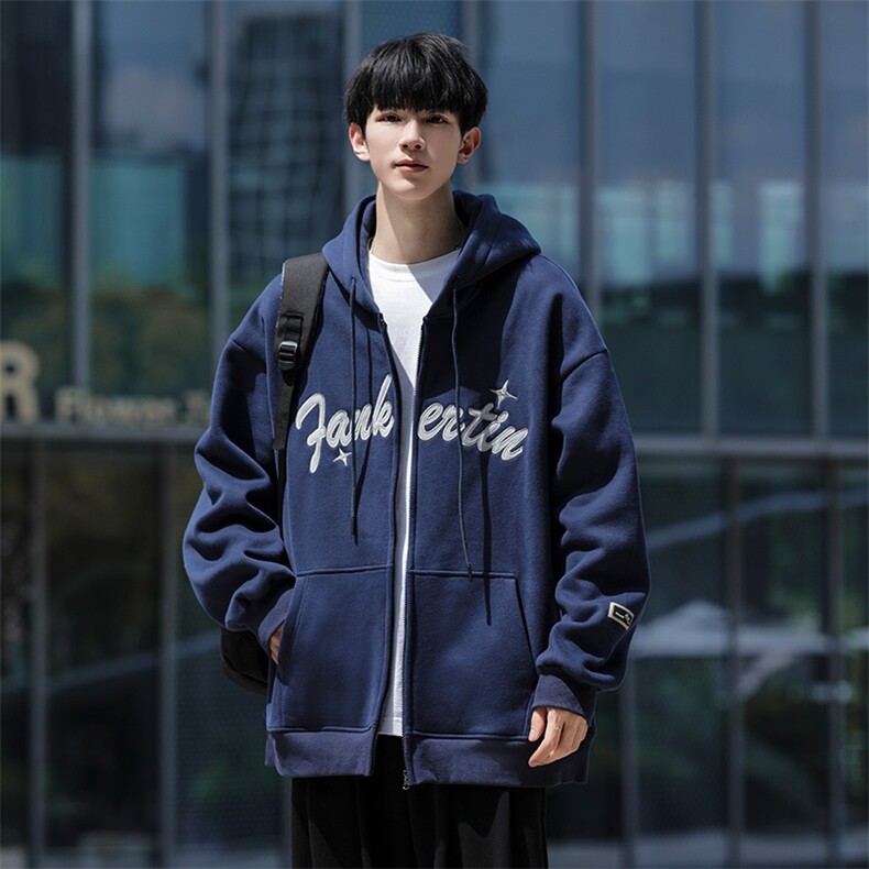 主推M-6XL大码420克重磅华棉秋季连帽刺绣开衫卫衣109-W23619-P65,男装卫衣,星座109