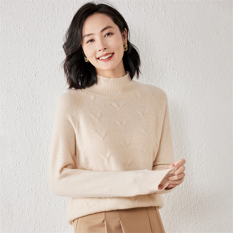 2025年秋季新款百搭女士提花半高圆领套头衫图片