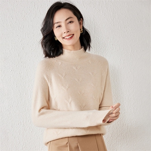 2025年秋季新款百搭女士提花半高圆领套头衫图片