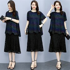 2021夏季新款时尚优雅气质圆领简约休闲舒适显瘦两件套，女装套装/套裙，香香