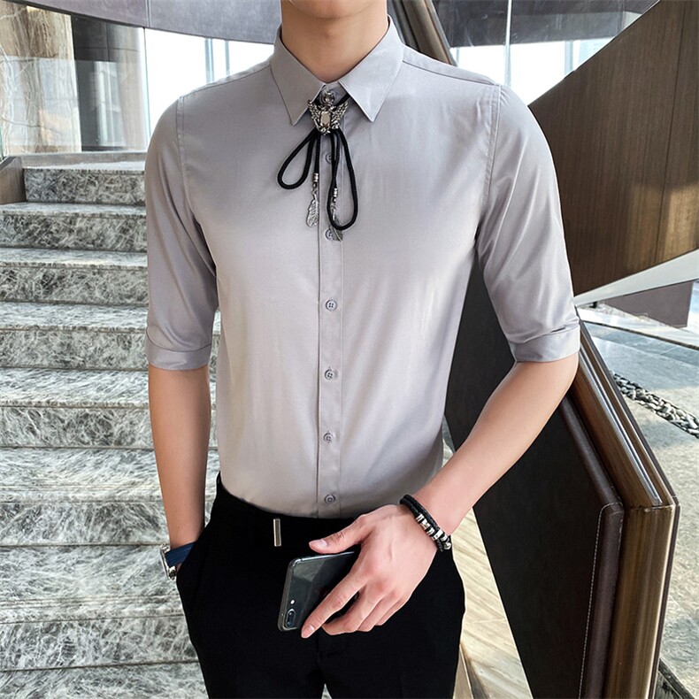 送配饰2021夏季发型师七分袖衬衫男中袖衬衣A470-CS26,男装衬衫,电商A207