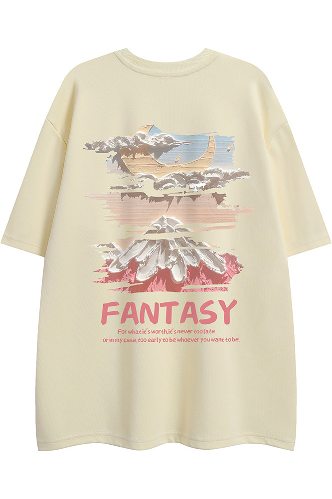 白底23新款夏季美式复古雪山百搭宽松纯棉短袖T恤T6091P25控38,男装T恤,电商A268-1