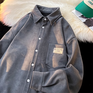8XL-M秋冬款加绒加厚衬衫男做旧脏脏保暖外套大码衬衣CS29002P65图片