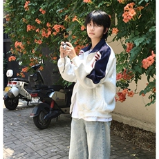 抖音得物高品质美式高街重磅结构织带拼接撞色立领卫衣外套CM41，男装卫衣，电商A486
