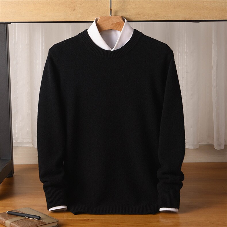 时尚男士圆领长袖羊毛衫简约百搭舒适保暖商务休闲，男装羊毛衫，雅邦羊绒