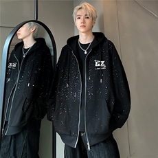 满天星开衫连帽黑色卫衣男女春秋情侣拉链外套JK203-P78，男装卫衣，电商C307