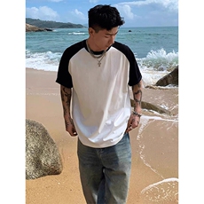 抖音得物高品质二开240克宽松纯棉美式潮牌插肩袖拼接短袖T恤，男装T恤，电商A486-1