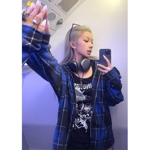 哥特风蓝格连帽衬衫男女春秋季拉链宽松休闲长袖外套 C300图片
