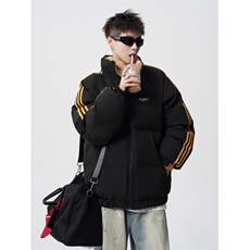 网络图现货美式潮牌设计感刺绣撞色条纹立领情侣棉服JABX07-P75，男装棉衣，星座715-7