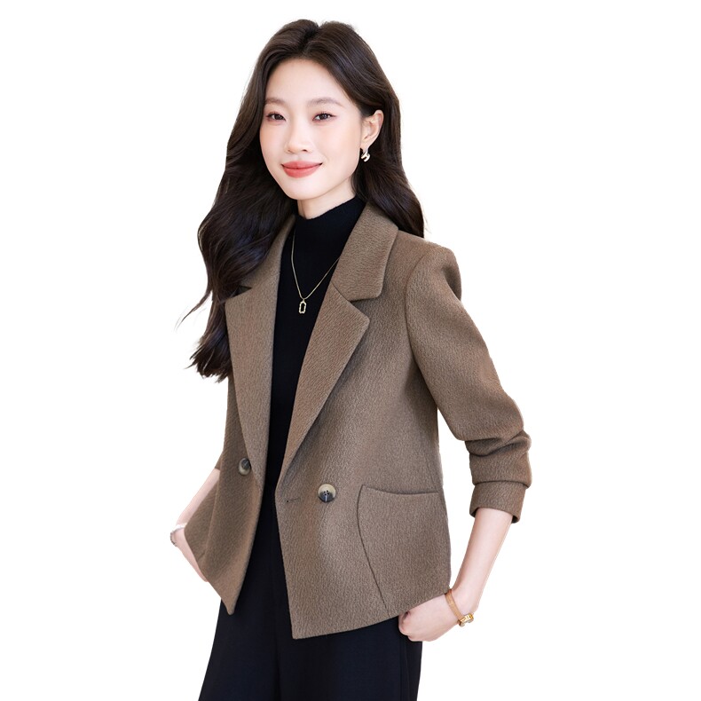 2025秋装新款气质百搭小个子短款羊毛呢西装外套女,女装短外套,时尚风爆